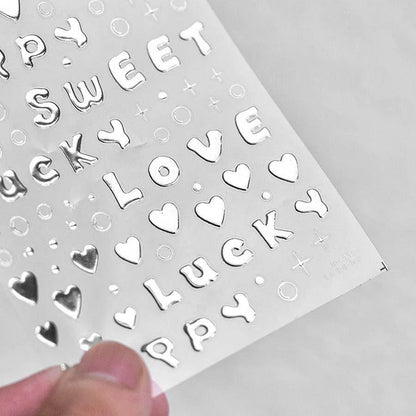 Metal Color Nail Art Stickers Gold Alphabet Adhesive Embossed Sticker Decals to4113