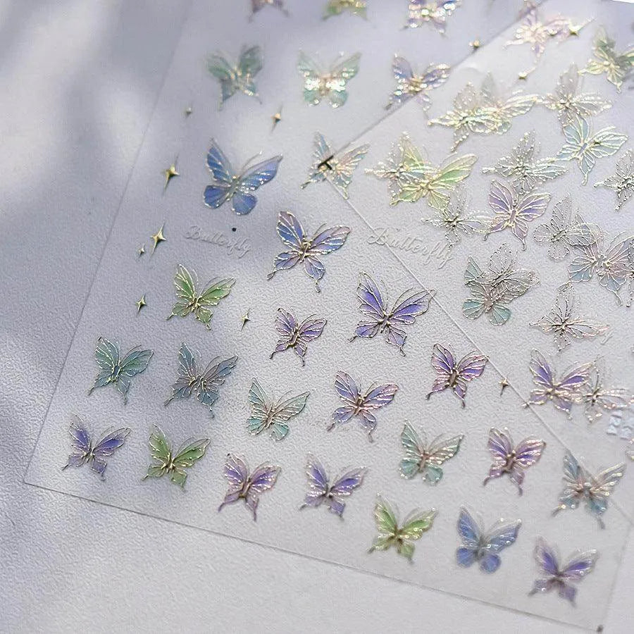 Metal Colors Butterfly Nail Art Stickers Adhesive Embossed Sticker Decals
