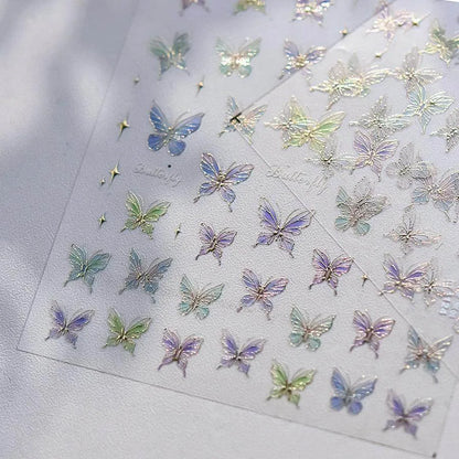 Metal Colors Butterfly Nail Art Stickers Adhesive Embossed Sticker Decals