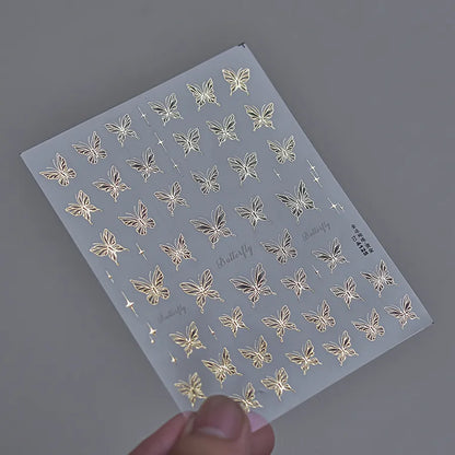 Metal Colors Butterfly Nail Art Stickers Adhesive Embossed Sticker Decals