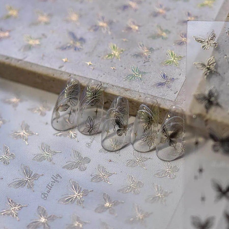 Metal Colors Butterfly Nail Art Stickers Adhesive Embossed Sticker Decals