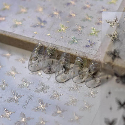 Metal Colors Butterfly Nail Art Stickers Adhesive Embossed Sticker Decals