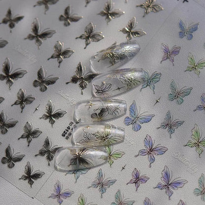 Metal Colors Butterfly Nail Art Stickers Adhesive Embossed Sticker Decals
