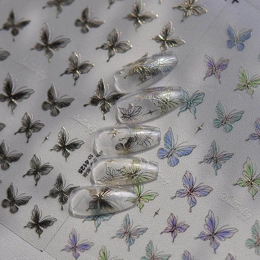 Metal Colors Butterfly Nail Art Stickers Adhesive Embossed Sticker Decals