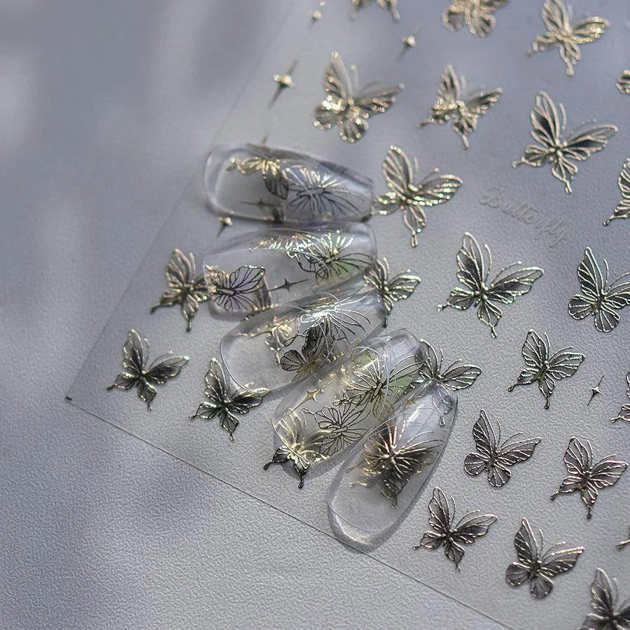 Metal Colors Butterfly Nail Art Stickers Adhesive Embossed Sticker Decals