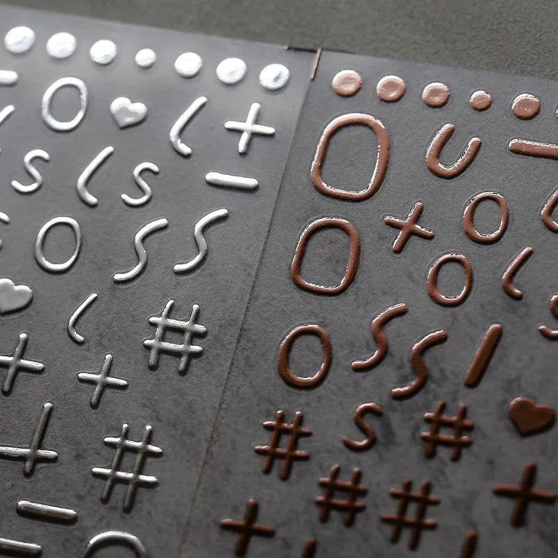 Metal Colors Nail Art Stickers Gold Silver Alphanumeric Symbol 3D Adhesive Sticker Decals M006