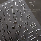 Metal Colors Nail Art Stickers Gold Silver Alphanumeric Symbol 3D Adhesive Sticker Decals M006