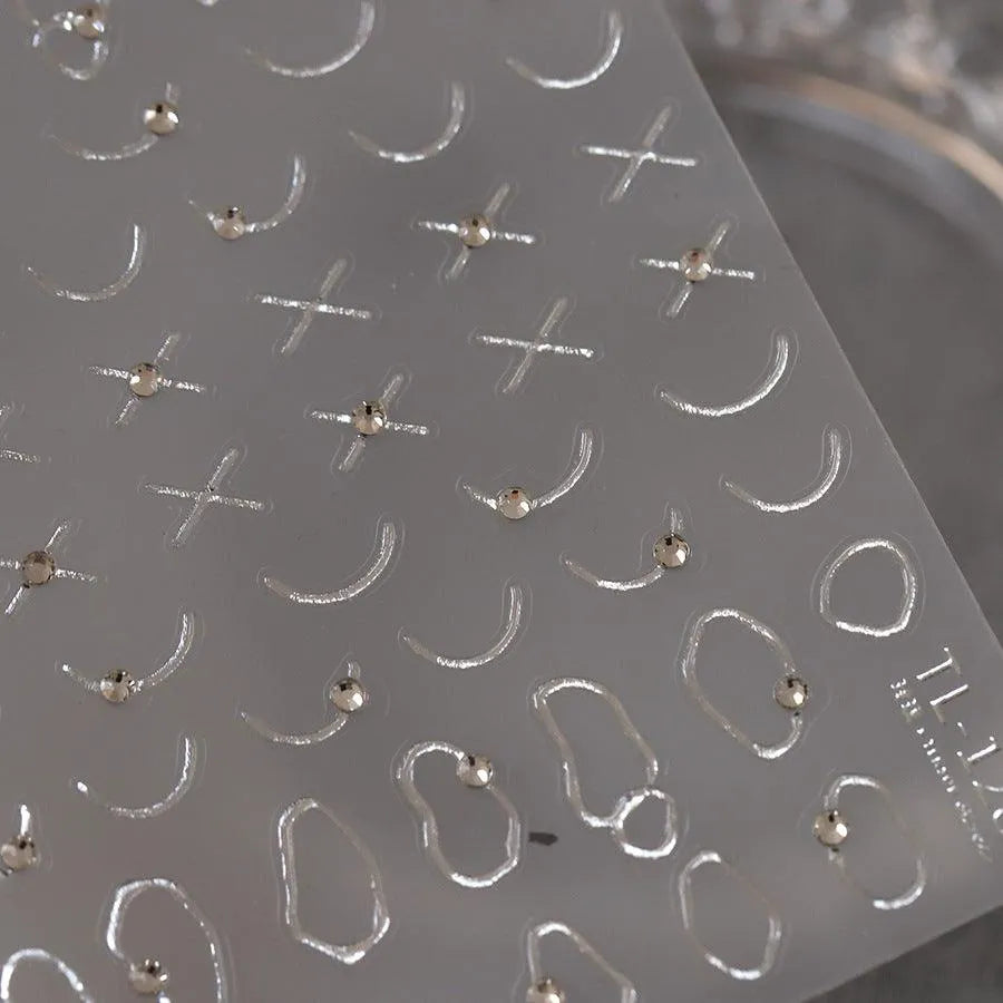 Metal Colors Nail Art Stickers Gold Silver Line With Rhinestone Adhesive Slider Sticker Decals TL127