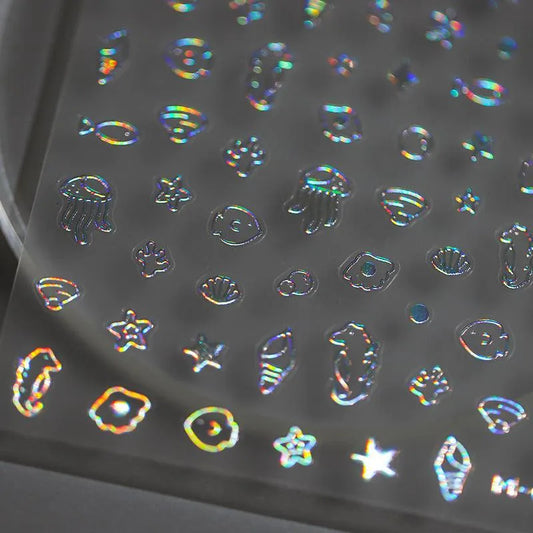 Metal Colors Sea Life Nail Art Stickers Adhesive Gold Silver Jellyfish Seahorses Sticker Decals