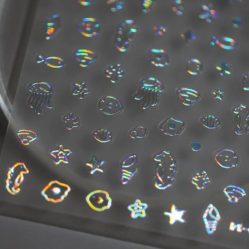 Metal Colors Sea Life Nail Art Stickers Adhesive Gold Silver Jellyfish Seahorses Sticker Decals 