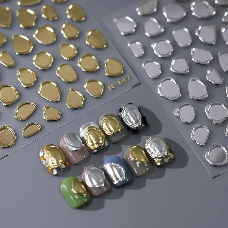Metal Effect Nail Art Stickers Adhesive Gold Silver Stamp Sticker Decals M147