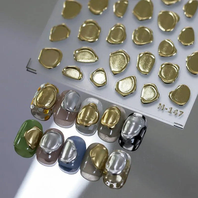 Metal Effect Nail Art Stickers Adhesive Gold Silver Stamp Sticker Decals M147