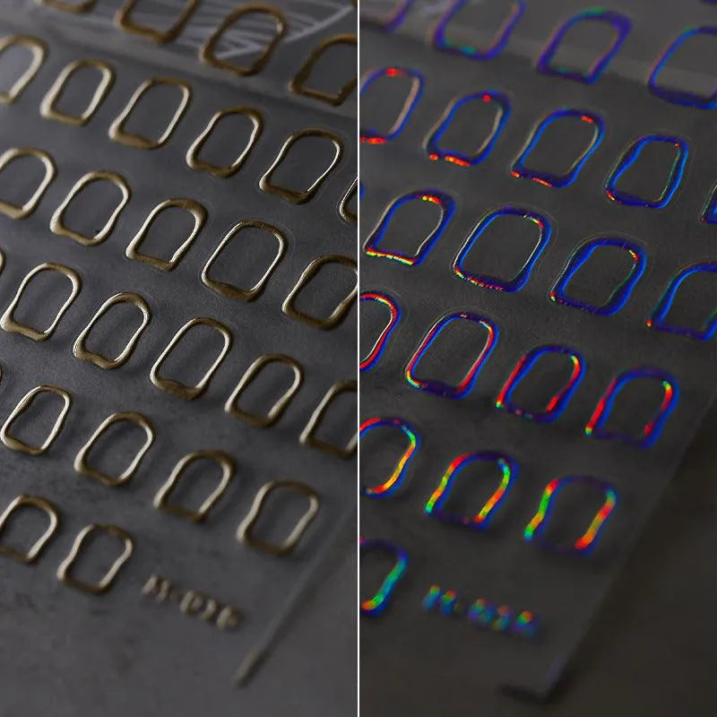 Metal Effect Nail Art Stickers Adhesive Slider Gold Silver Grid Sticker Decals 