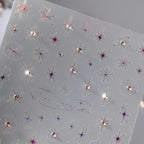 Metal Effect Stars Nail Art Stickers Adhesive Gold Silver Star Moon With Rhinestone Sticker Decals TL077