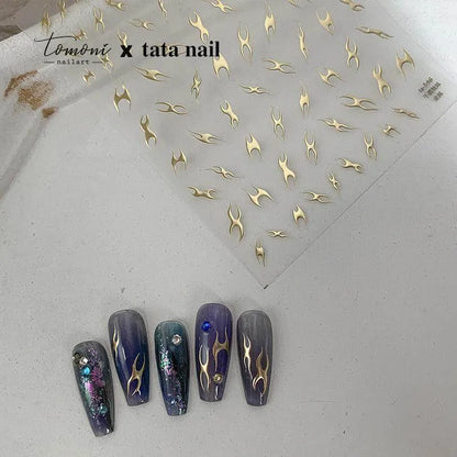 Metal Flame Nail Art Stickers Adhesive Embossed Fire Chain Sticker Decals 