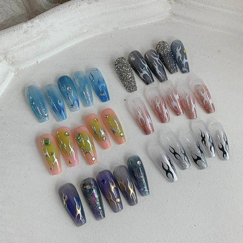 Metal Flame Nail Art Stickers Adhesive Embossed Fire Chain Sticker Decals 