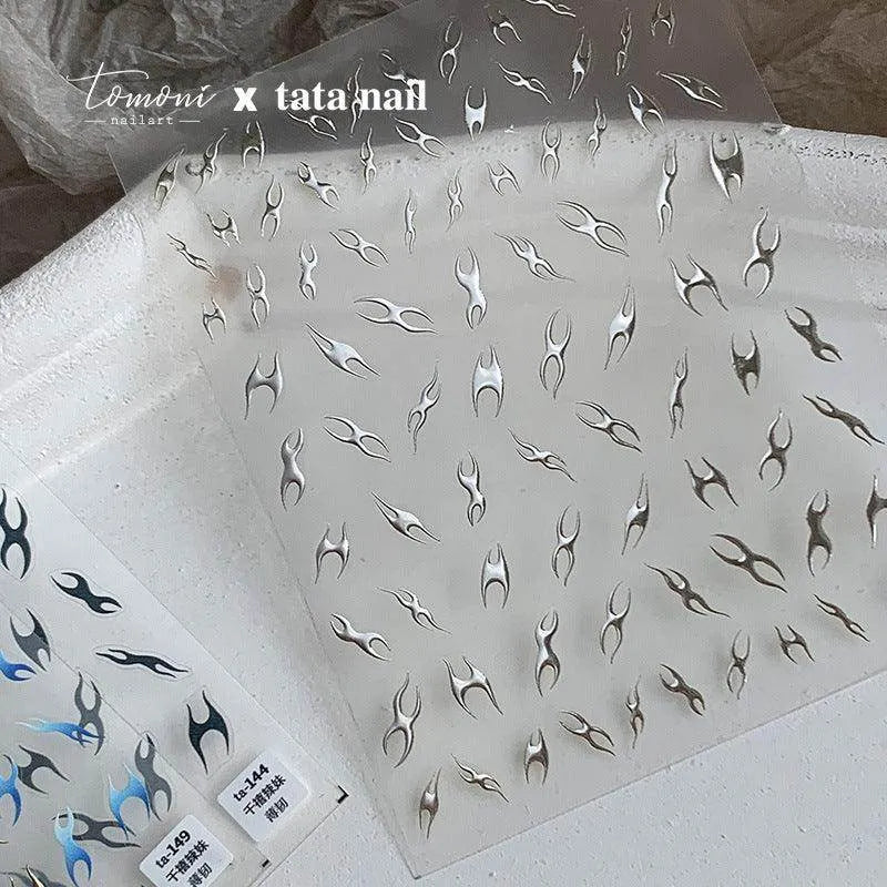 Metal Flame Nail Art Stickers Adhesive Embossed Fire Chain Sticker Decals 