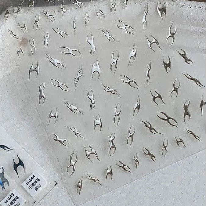 Metal Flame Nail Art Stickers Adhesive Embossed Fire Chain Sticker Decals 