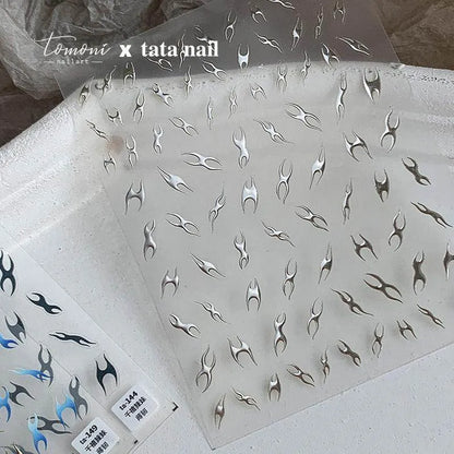 Metal Flame Nail Art Stickers Adhesive Embossed Fire Chain Sticker Decals 
