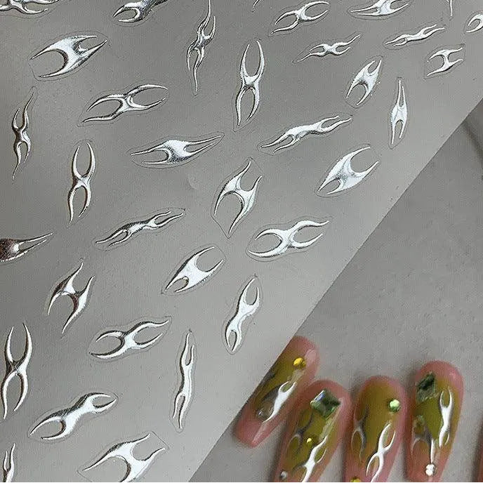Metal Flame Nail Art Stickers Adhesive Embossed Fire Chain Sticker Decals 