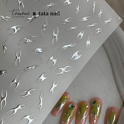 Metal Flame Nail Art Stickers Adhesive Embossed Fire Chain Sticker Decals 