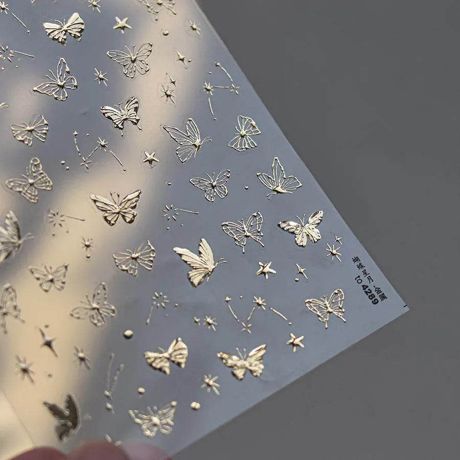 Metal Gold Butterfly Nail Art Stickers Star Moon Design Adhesive Embossed Sticker Decals to3897