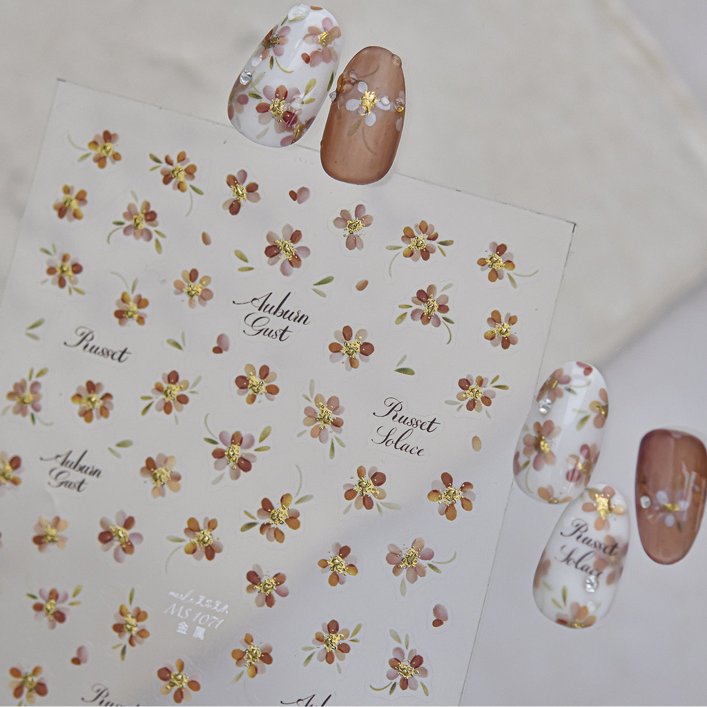 Metal Gold Floral Nail Sticker Decals 1073
