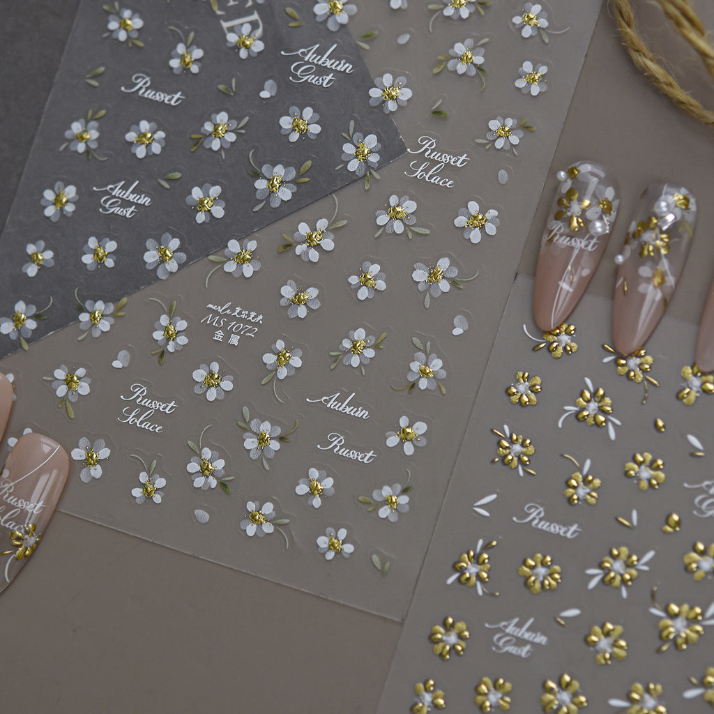 Metal Gold Floral Nail Sticker Decals 1073
