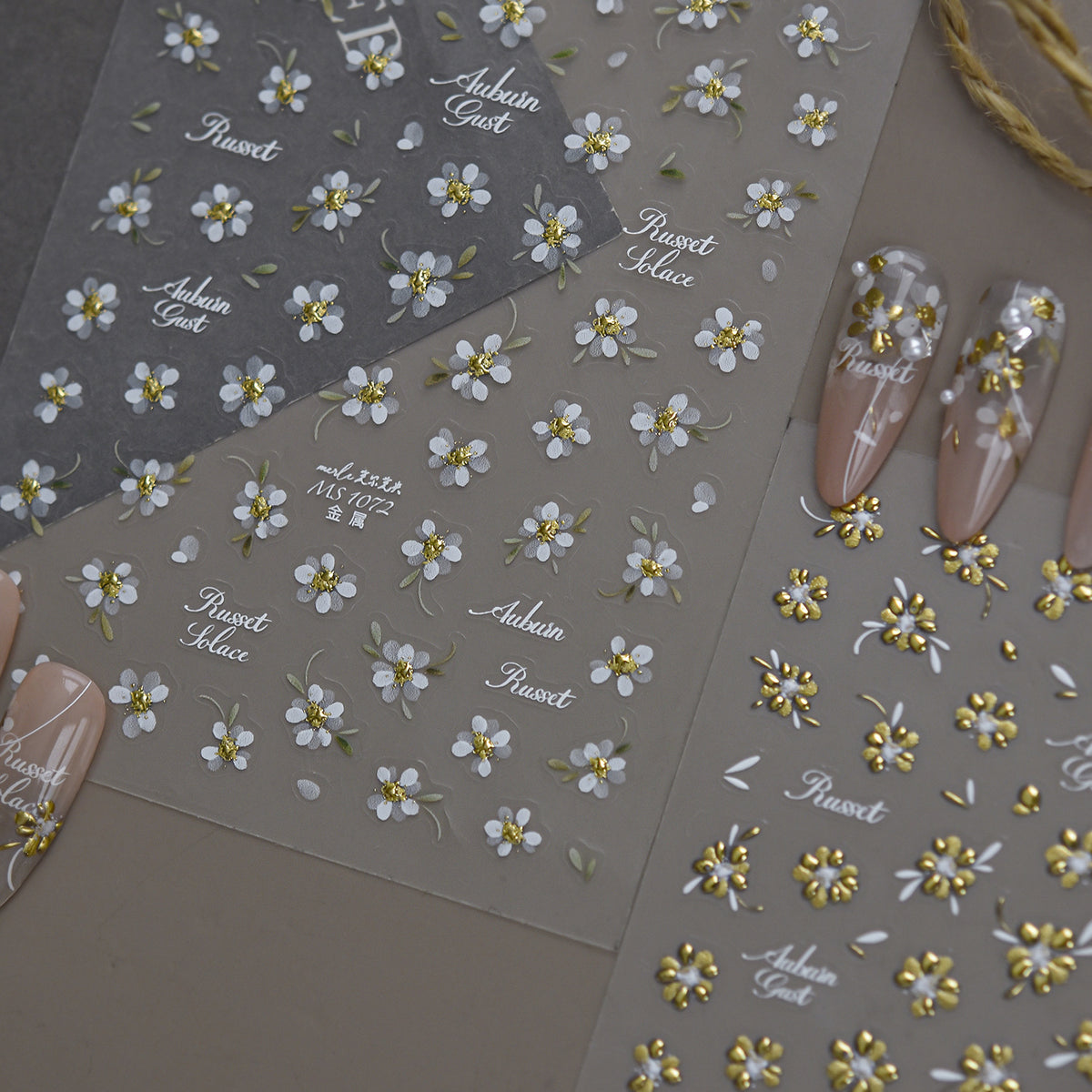 Metal Gold Floral Nail Sticker Decals 1073