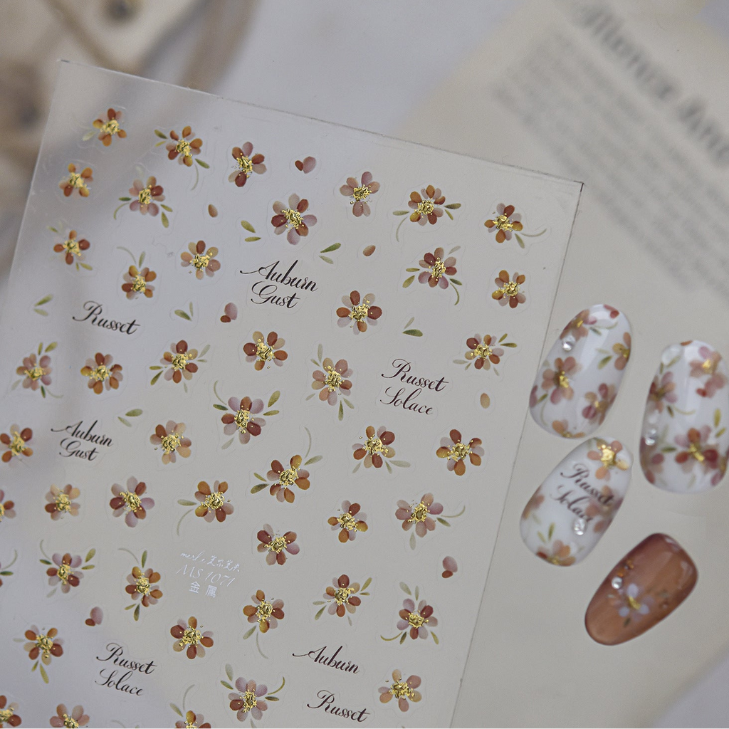 Metal Gold Floral Nail Sticker Decals 1073