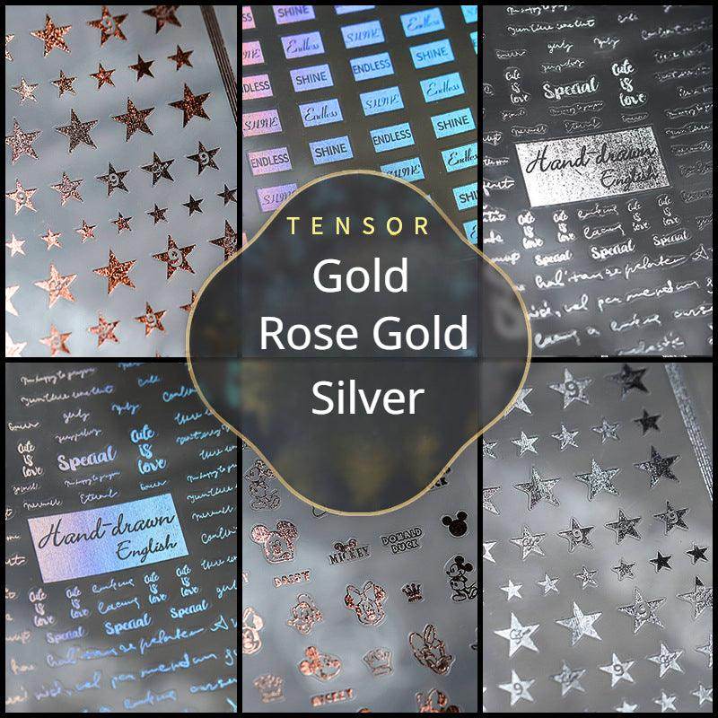 Metal Gold French Lines Nail Art Stickers Adhesive Silver Star 3D Sticker Decals G021 - Nail MAD
