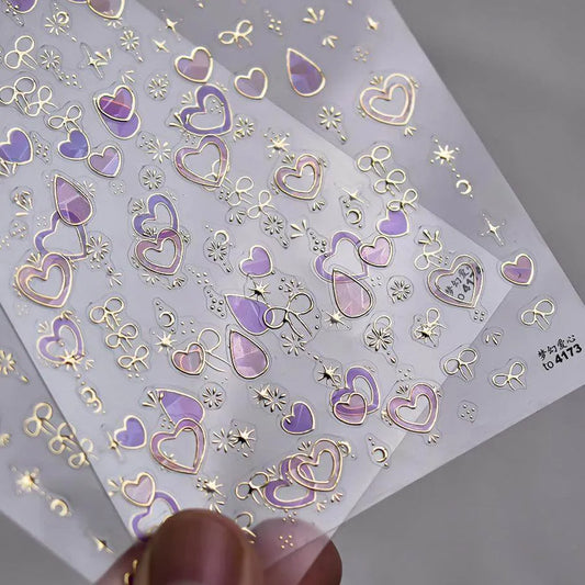 Metal Heart Bow Nail Art Stickers Adhesive Embossed Sticker Decals 
