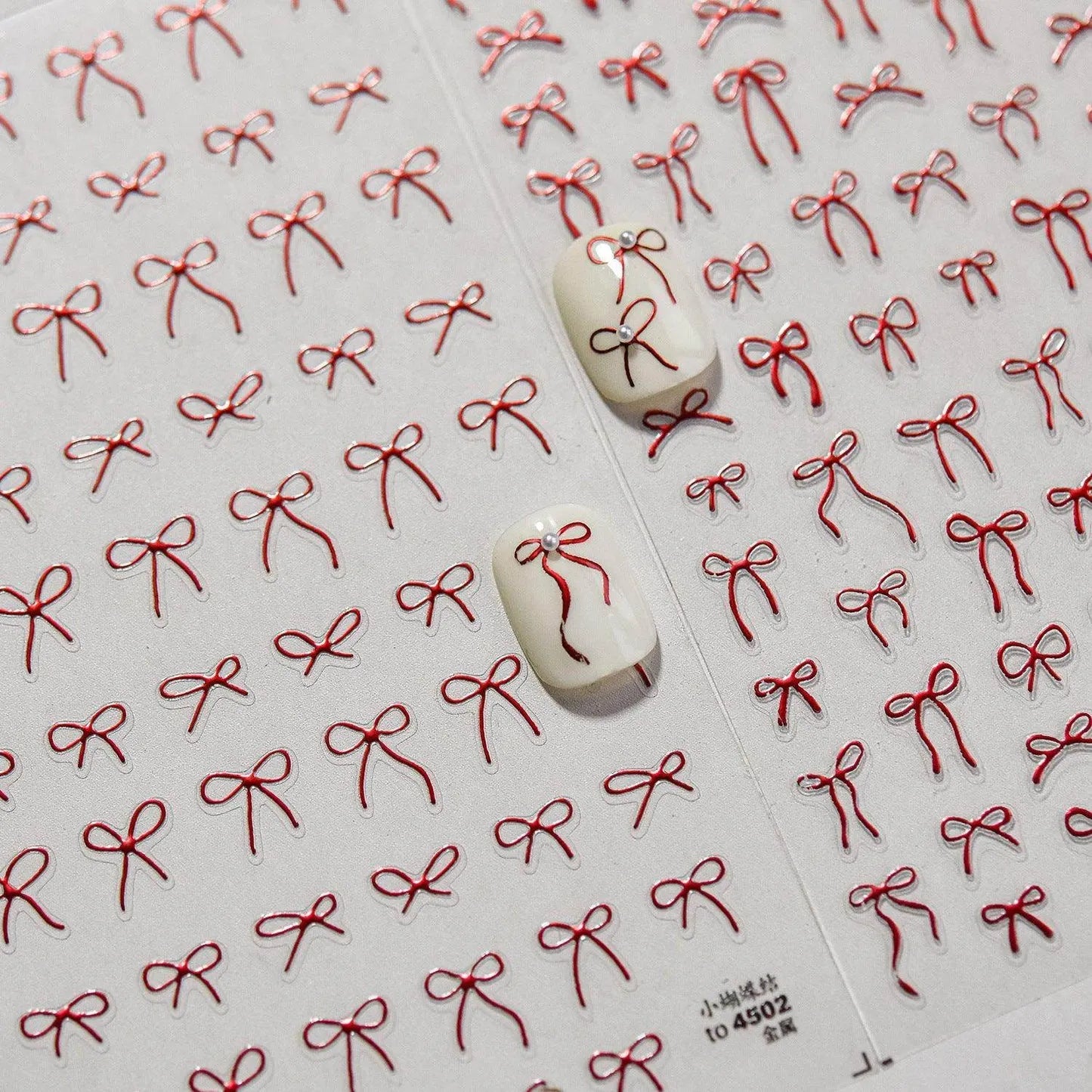 Metal Red Bow Nail Art Stickers Adhesive Embossed Bow-tie Sticker Decals