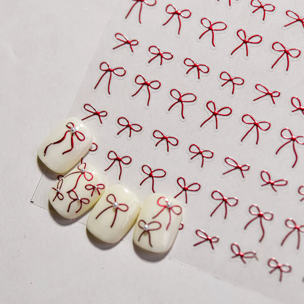 Metal Red Bow Nail Art Stickers Adhesive Embossed Bow-tie Sticker Decals