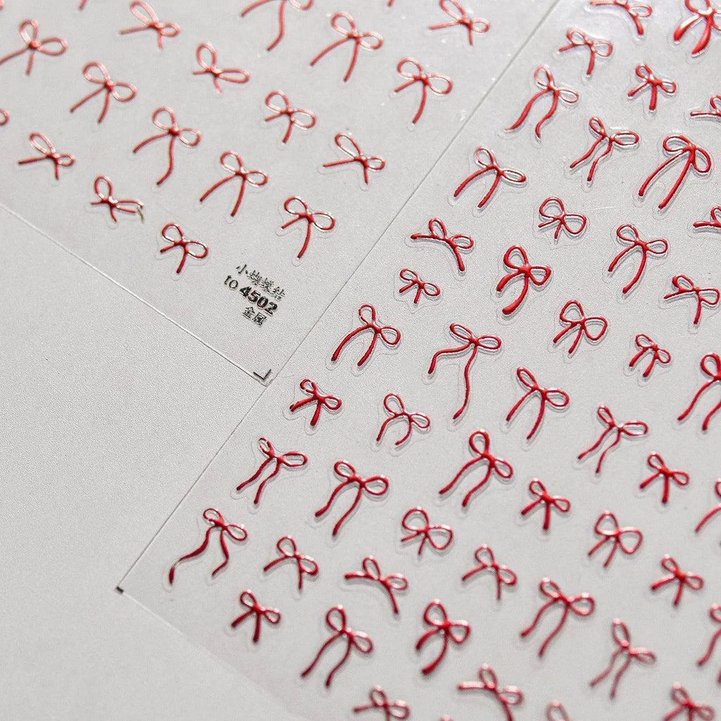 Metal Red Bow Nail Art Stickers Adhesive Embossed Bow-tie Sticker Decals