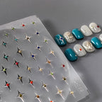 Metal Silver Nail Art Stickers Cross Stars With Rhinestone Adhesive Sticker Decals 