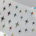 Metal Silver Nail Art Stickers Cross Stars With Rhinestone Adhesive Sticker Decals 