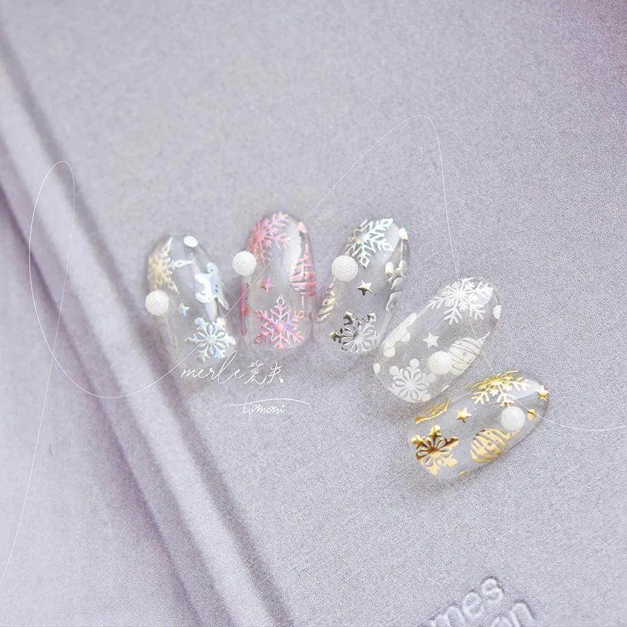 Metal Snowflake Nail Art Stickers Adhesive Embossed Laser Snowman Sticker Decals MS460