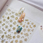 Metal Snowflake Nail Art Stickers Adhesive Embossed Laser Snowman Sticker Decals MS460