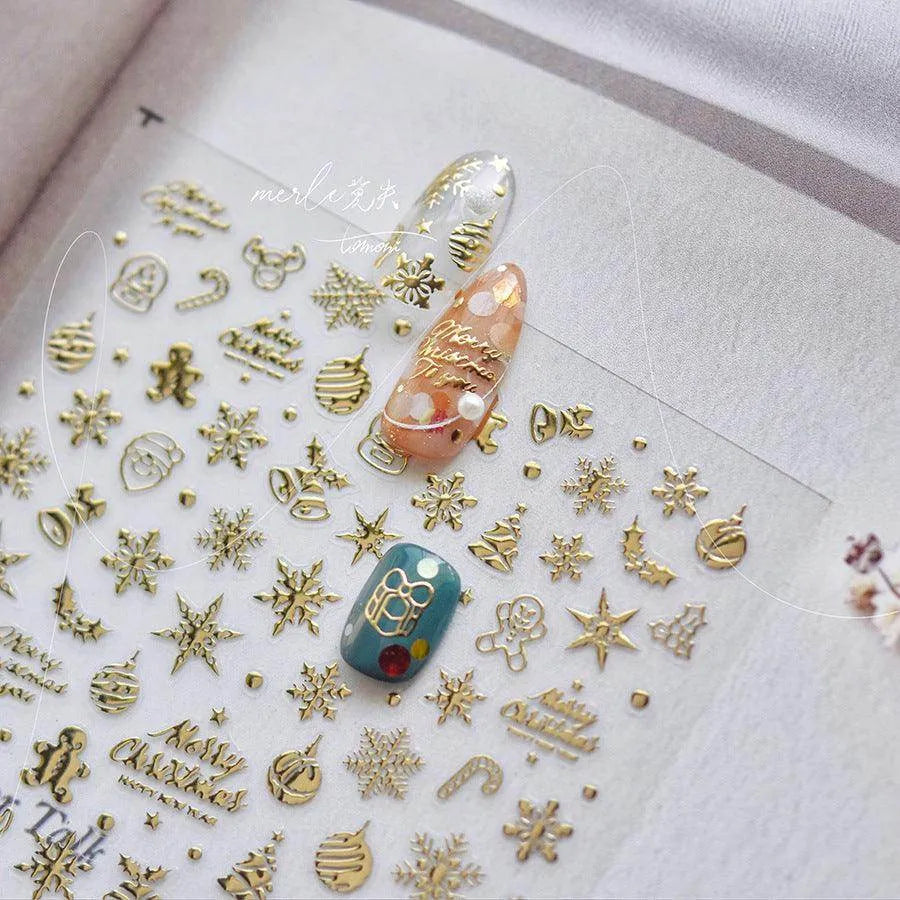 Metal Snowflake Nail Art Stickers Adhesive Embossed Laser Snowman Sticker Decals MS460