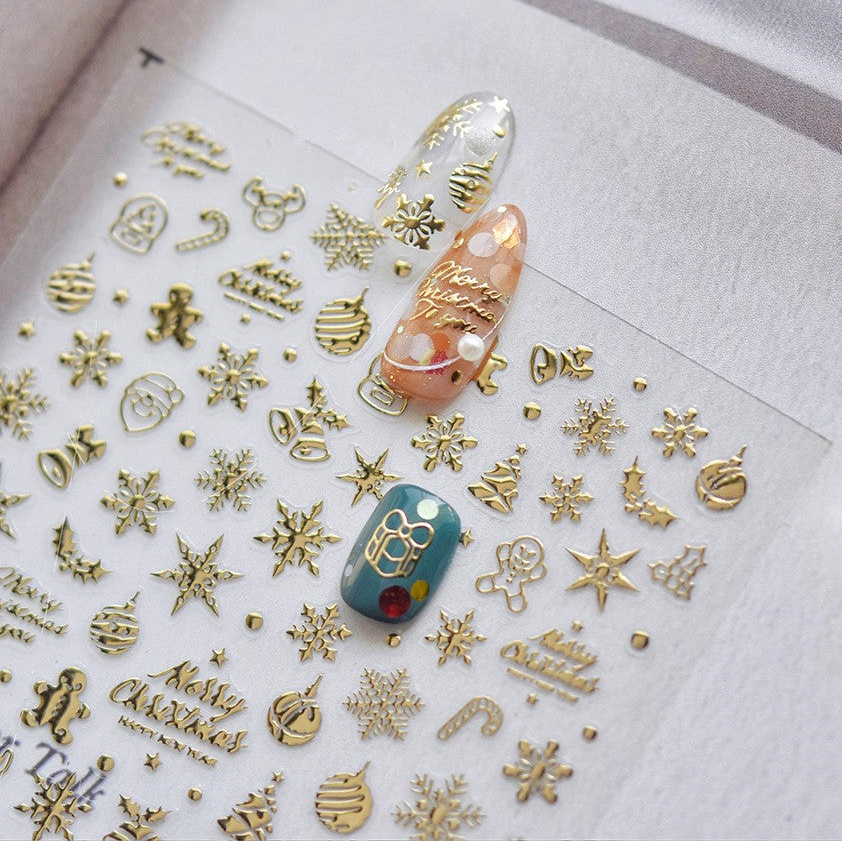 Metal Snowflake Nail Art Stickers Laser Snowman Sticker Decals MS460