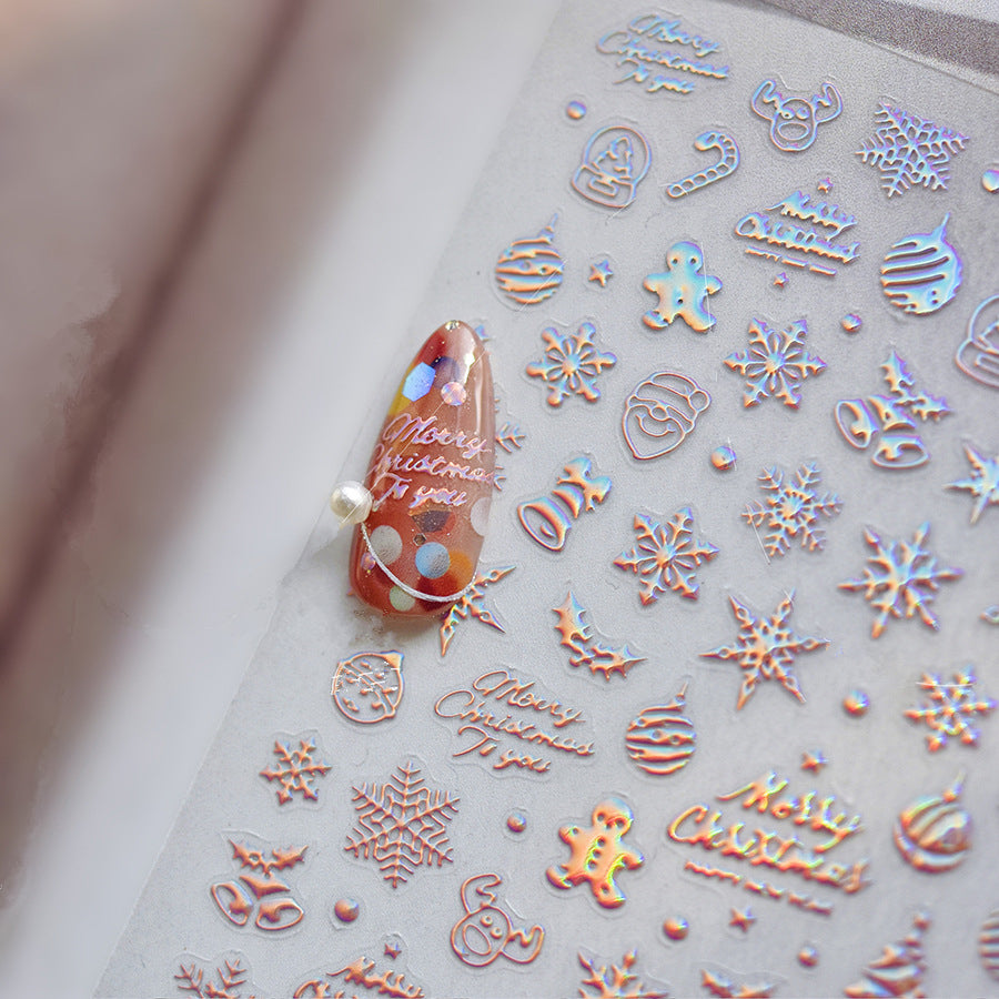 Metal Snowflake Nail Art Stickers Laser Snowman Sticker Decals MS460