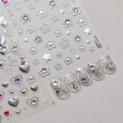 Metal Star Nail Art Stickers Adhesive Embossed Love Star Sticker Decals to4357
