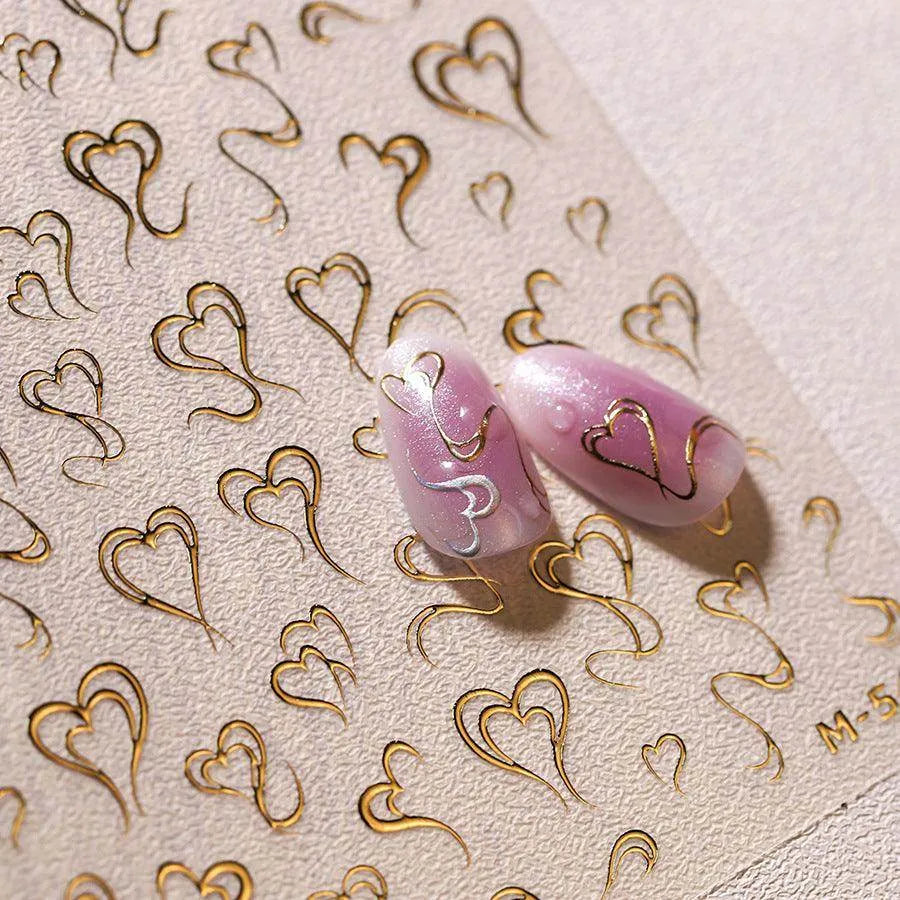 Metal Style Nail Art Stickers Love Heart Valentine's Day Adhesive Sticker Decals M540