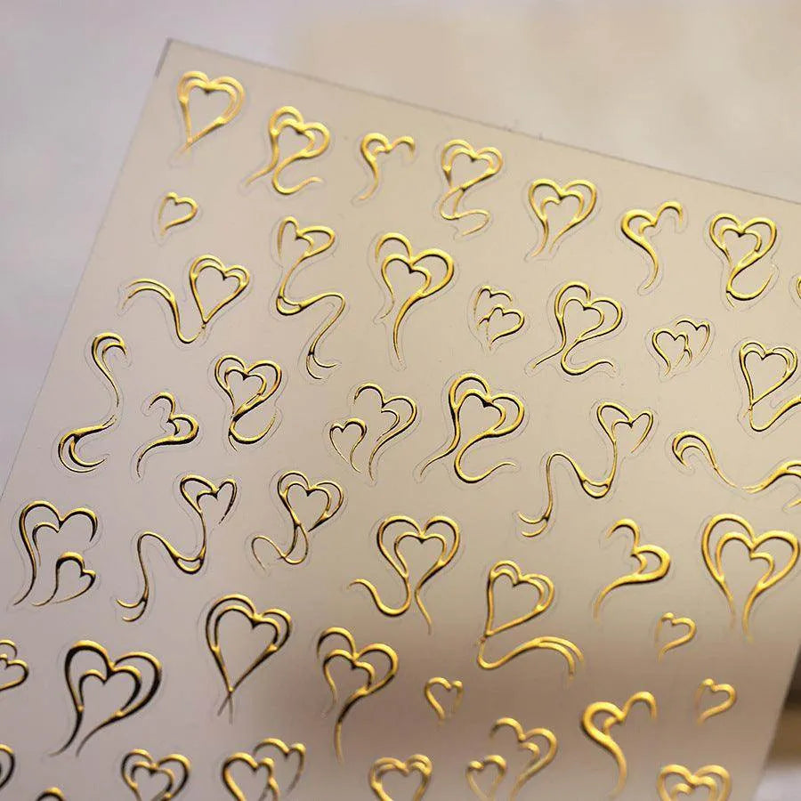 Metal Style Nail Art Stickers Love Heart Valentine's Day Adhesive Sticker Decals M540