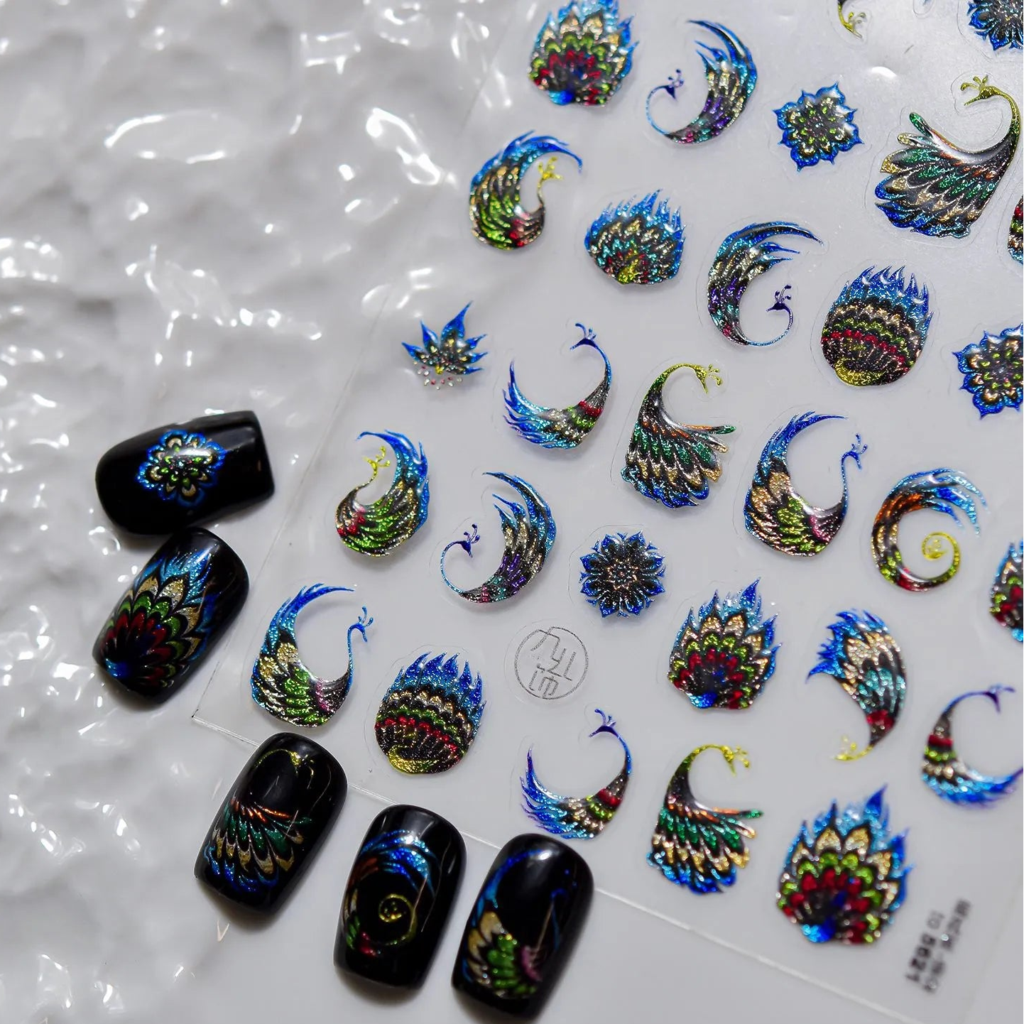 Metallic Peacock & Feather Nail Stickers - Gold Foil Exotic Art 5621