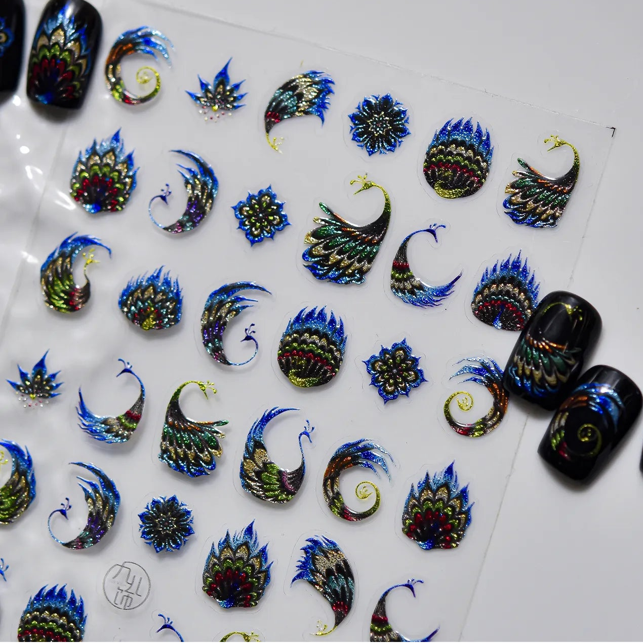 Metallic Peacock & Feather Nail Stickers - Gold Foil Exotic Art 5621