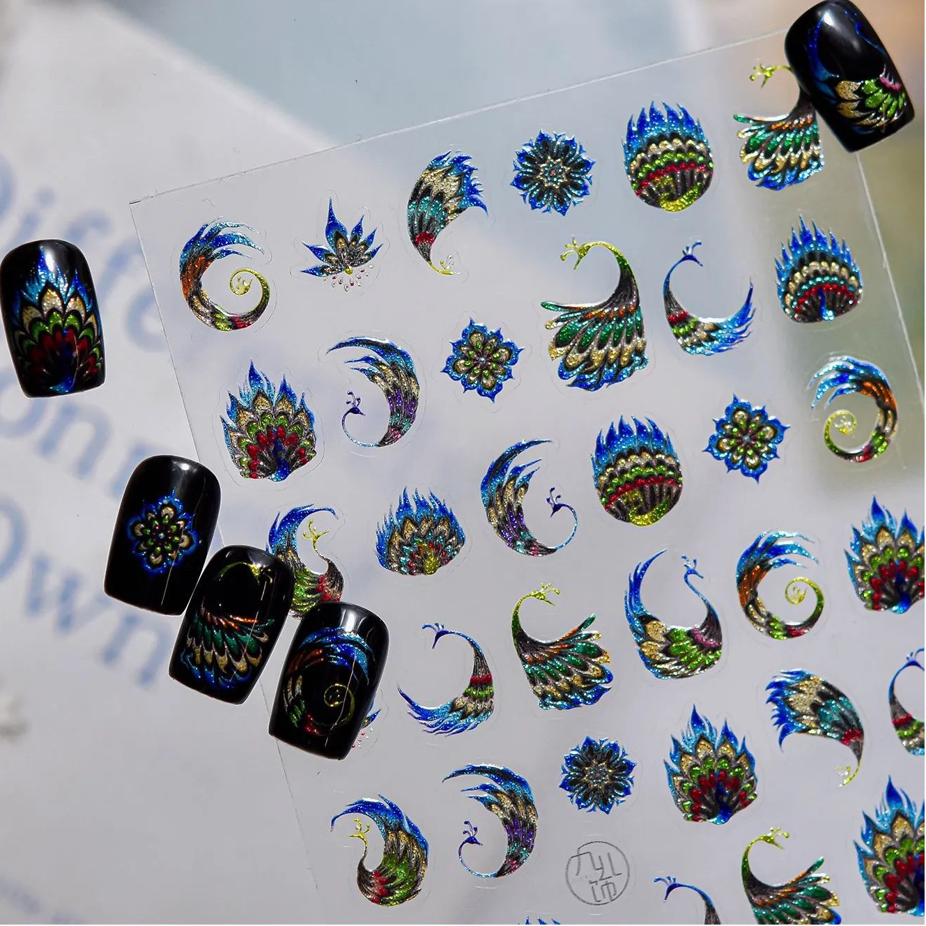 Metallic Peacock & Feather Nail Stickers - Gold Foil Exotic Art 5621