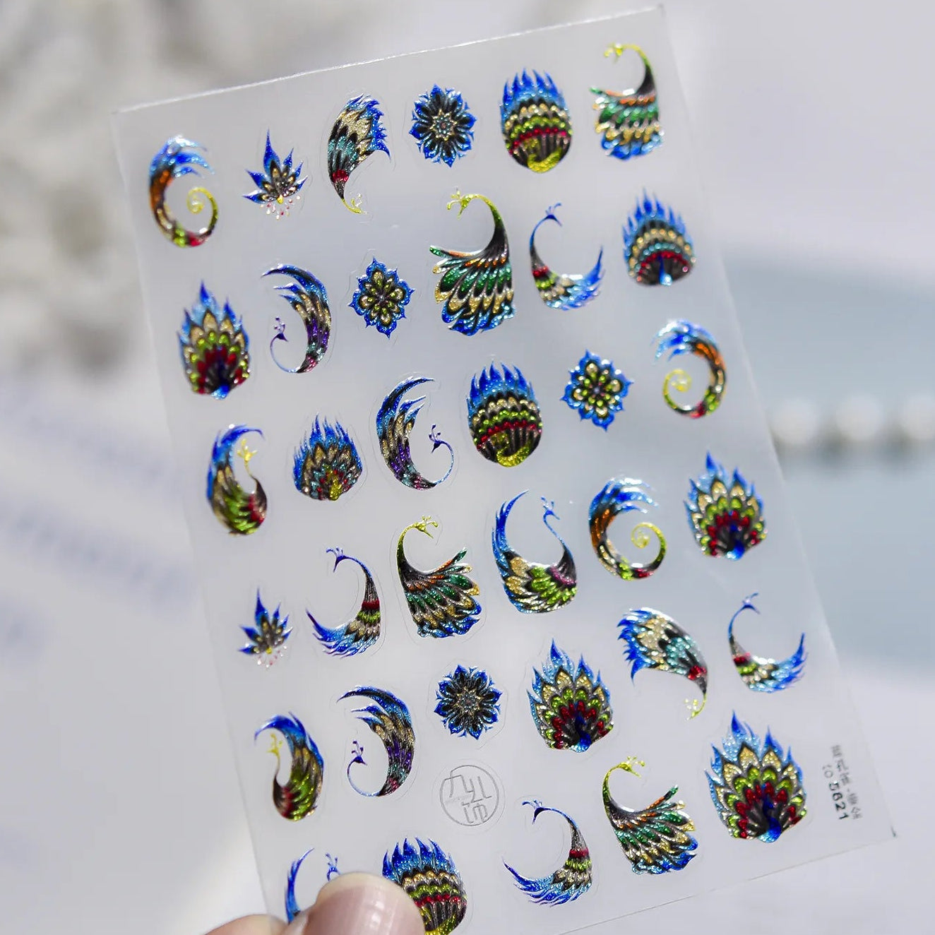 Metallic Peacock & Feather Nail Stickers - Gold Foil Exotic Art 5621