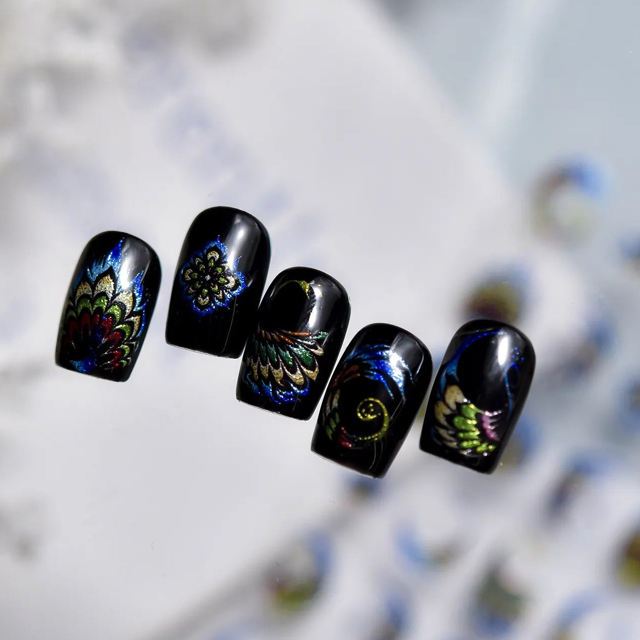 Metallic Peacock & Feather Nail Stickers - Gold Foil Exotic Art 5621